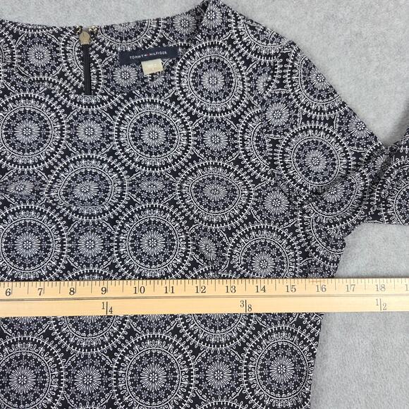 Tommy Hilfiger Dress Womens 2 Navy Blue White Medallion Print 3/4 Sleeve Midi - Picture 12 of 14